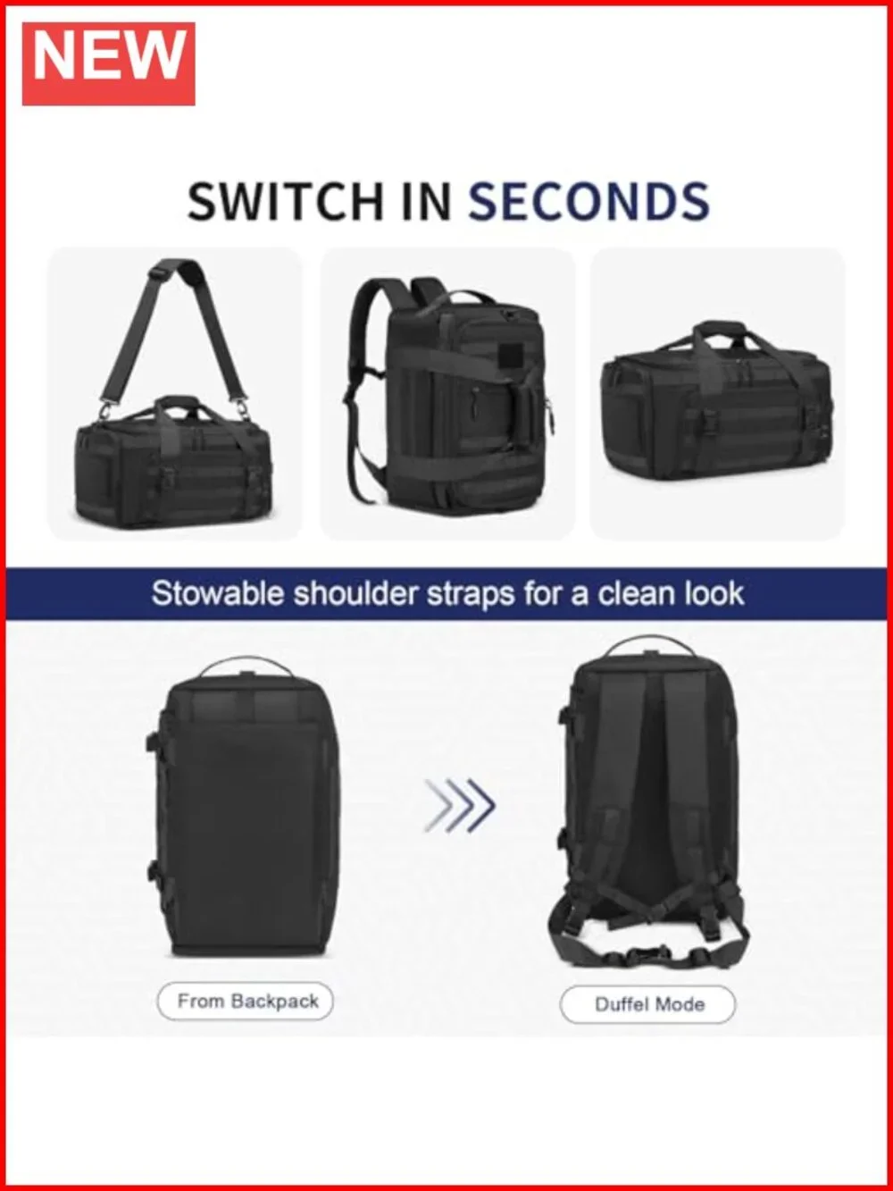 38L Convertible Duffel Backpack with Laptop Sleeve, Wet Pockets & Insulated